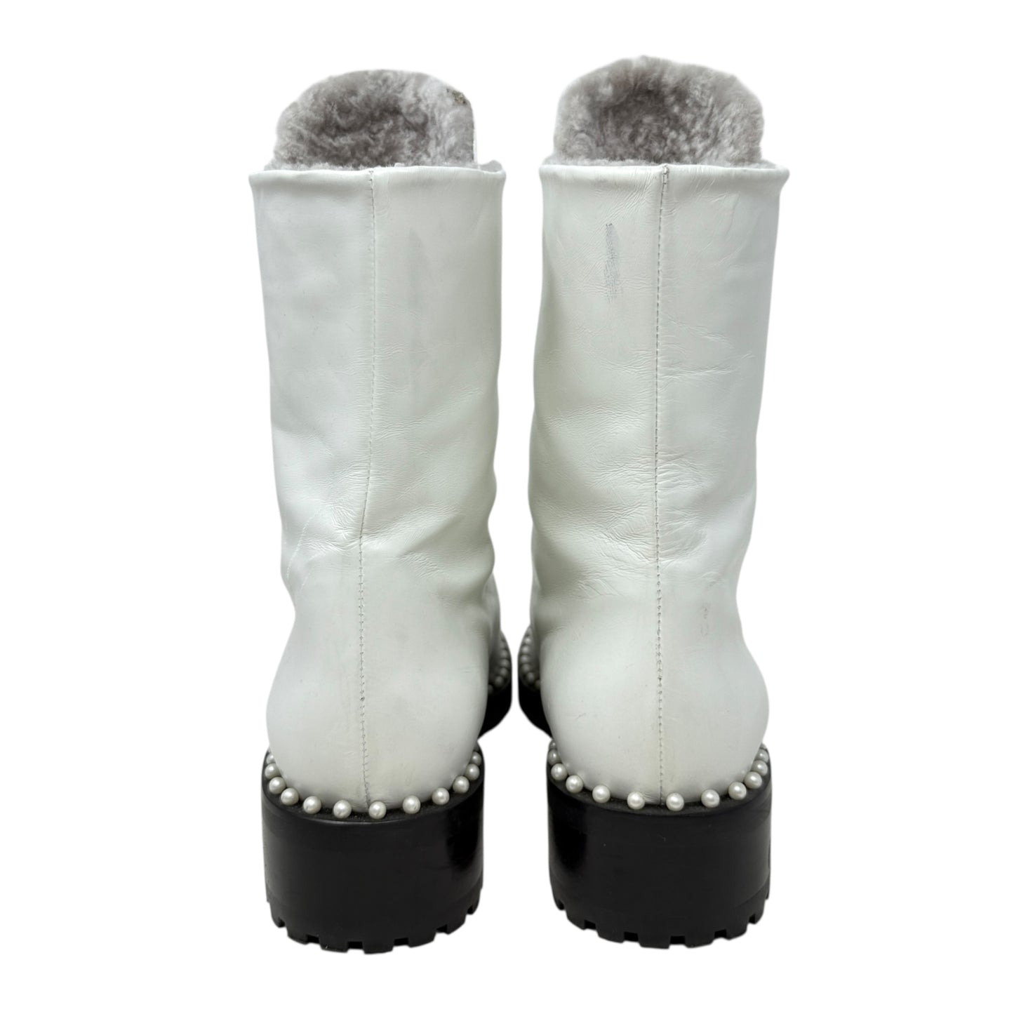 Sondra Nulogo Pearl Embellished Booties Designer By Stuart Weitzman In White, Size: 8