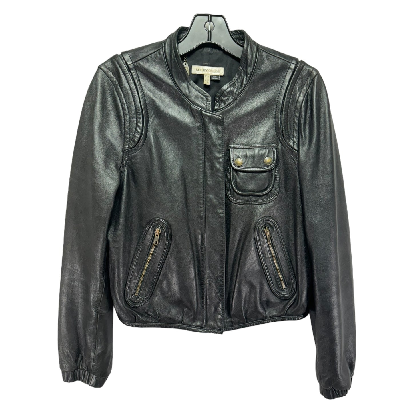 Lambskin Leather Moto Jacket Designer By See By Chloe In Black, Size: 8