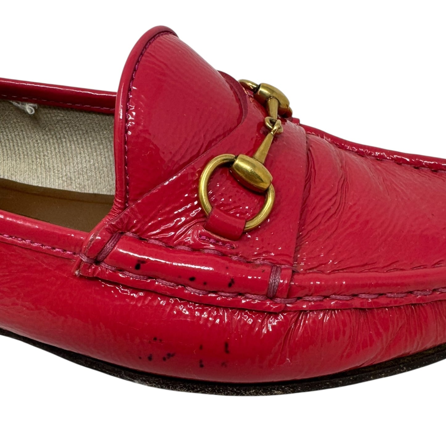 AS IS Vintage Patent Horsebit Loafers Shoes Luxury Designer By Gucci In Pink, Size: 7.5 (IT 7.5)