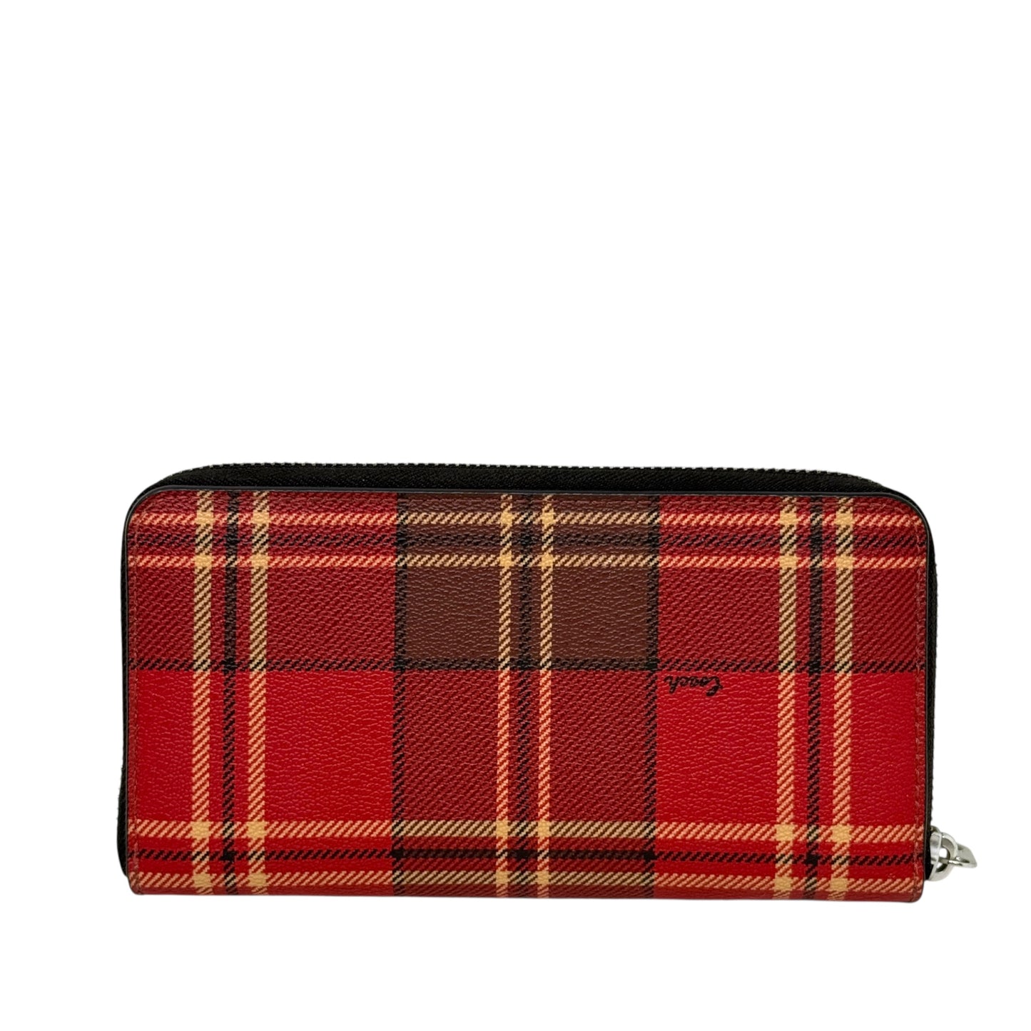 Long Zip Around Wallet/Wristlet With Tartan Plaid Print Designer By Coach, Size: Medium