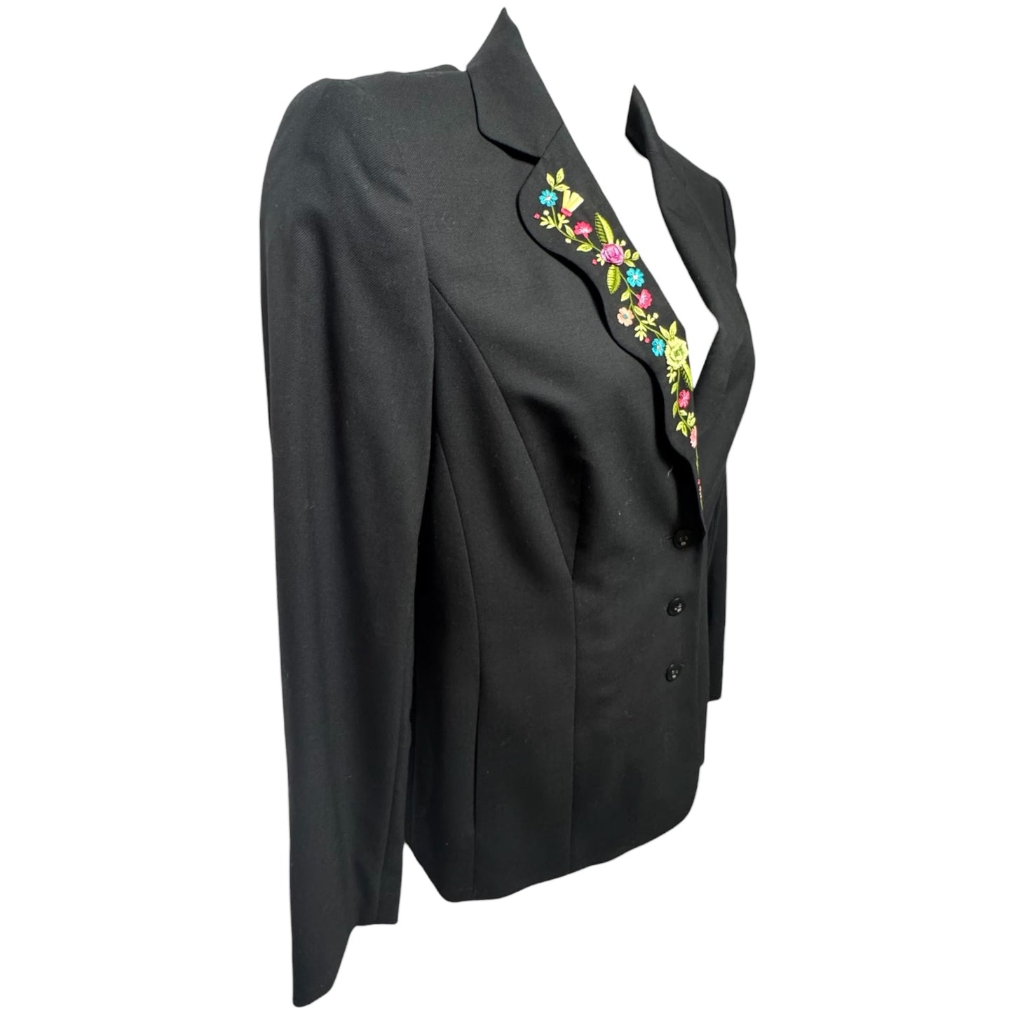 Floral Embroidered Blazer Designer By Escada In Black, Size: M (40 EU)