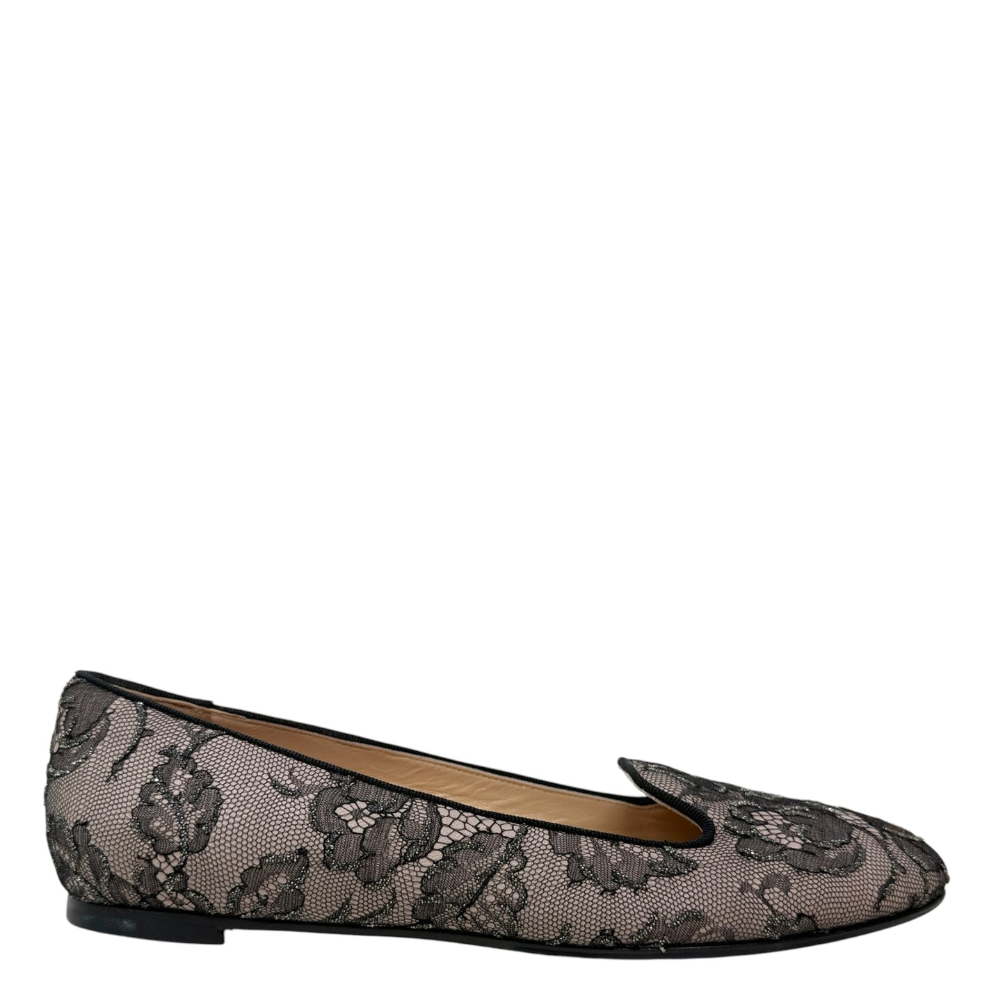 Caviar Crystal Lace Smoking Slippers In Blush Luxury Designer By Valentino-garavani In Black & Cream, Size: 8.5 (38.5)