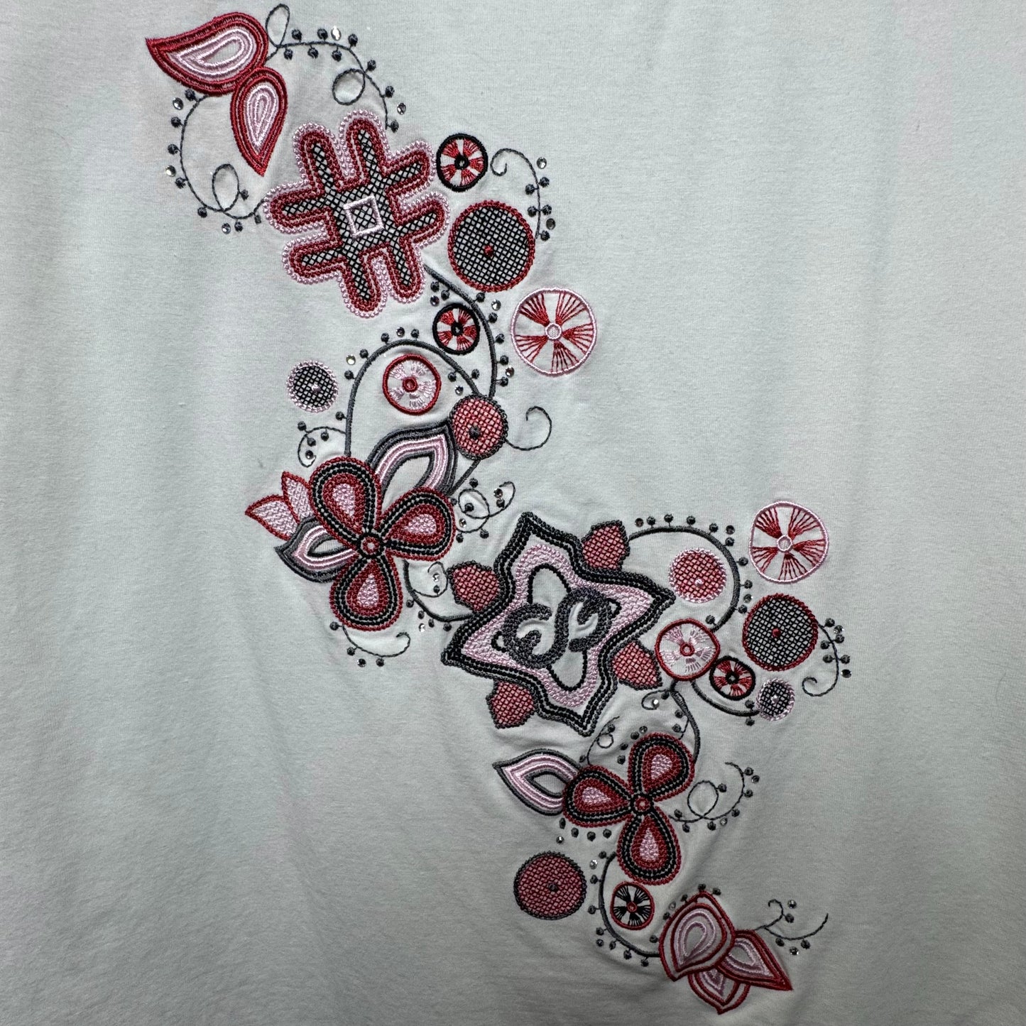 Top 3/4 Sleeve Designer By Escada In Red & White, Size: L