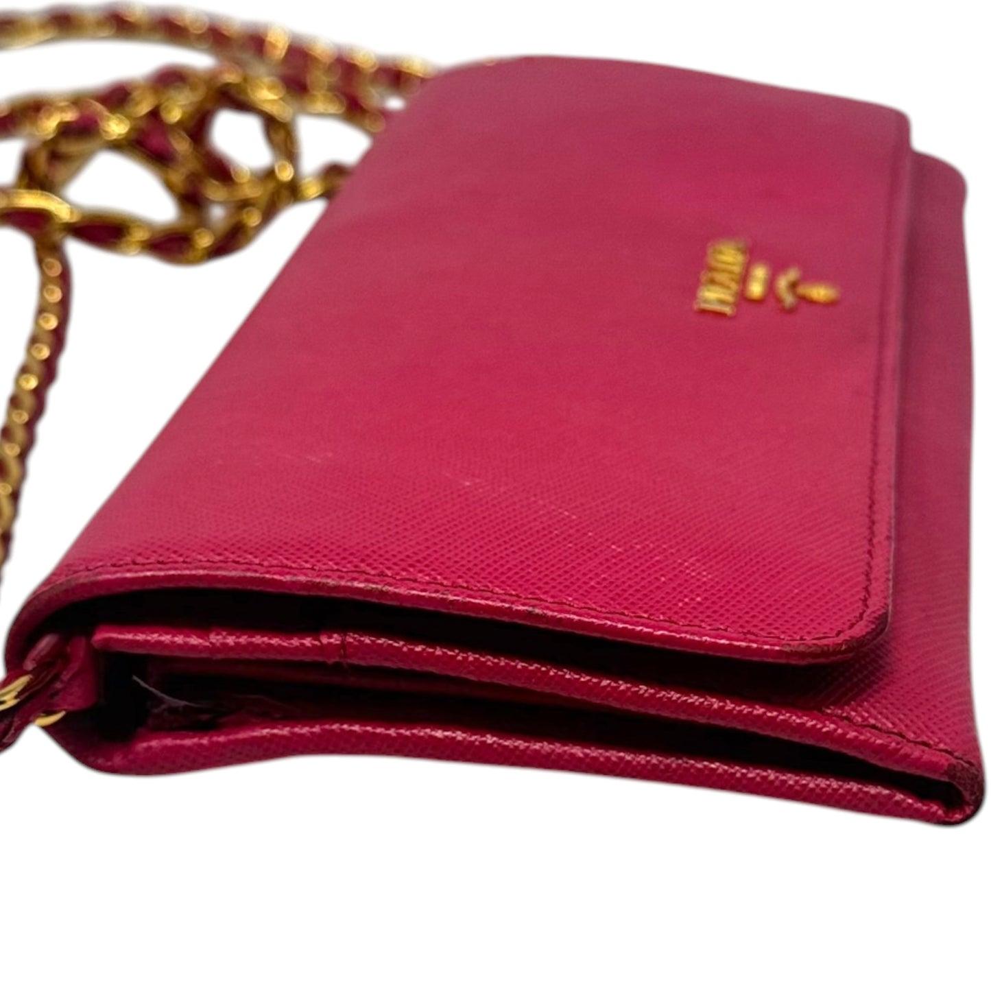 AS IS Saffiano Wallet On A Chain Crossbody Luxury Designer By Prada, Size: Small