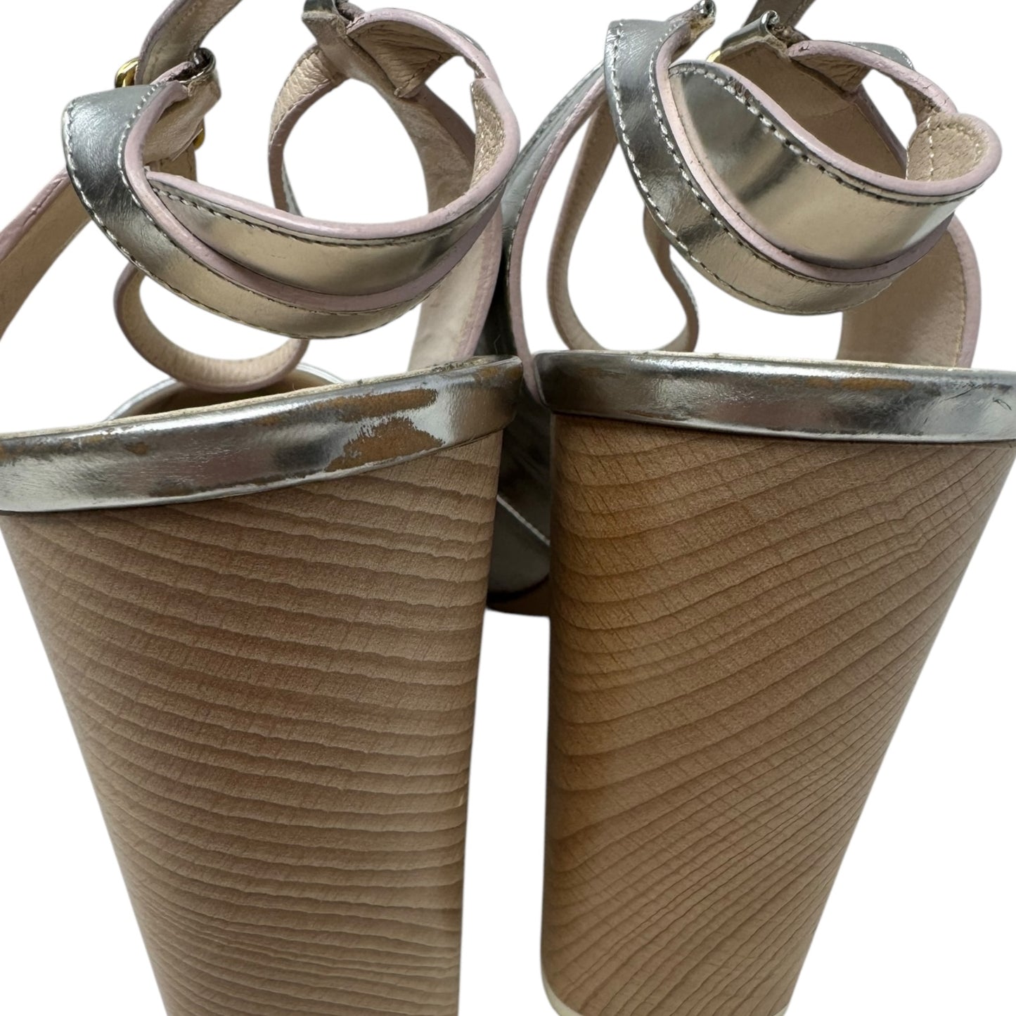 Metallic Wood Block Heel Shoes Luxury Designer By Chloé In Silver, Size: 10.5 (IT 40.5)