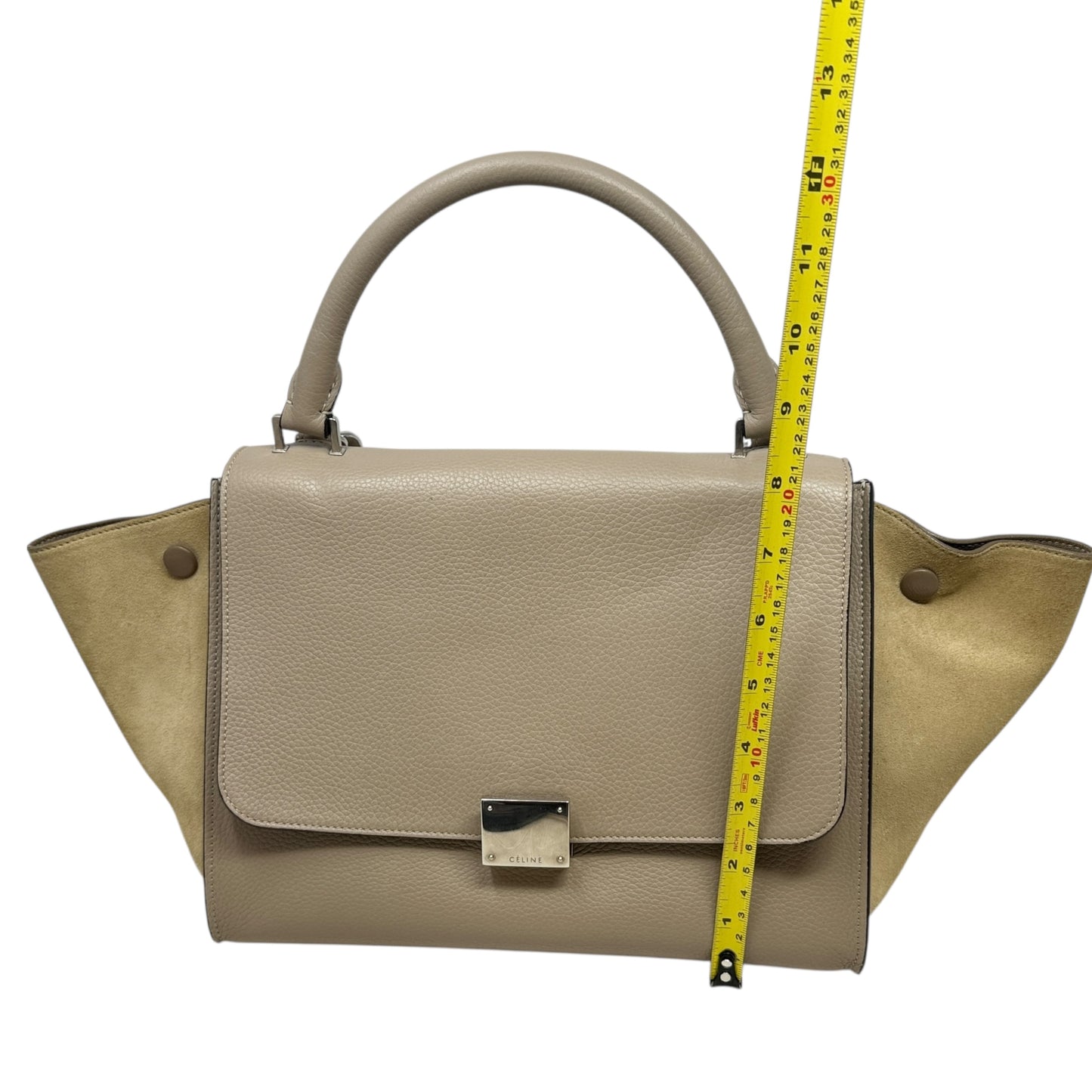 Drummed Calfskin Suede Medium Trapeze Souris Tote Luxury Designer By Celine, Size: Medium