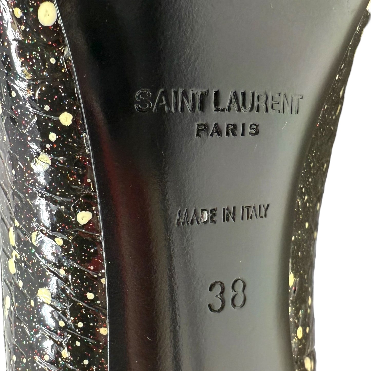 Zoe Stardust Patent Leather D'Orsay Pumps Luxury Designer By Yves Saint Laurent In Black & Cream, Size: 8