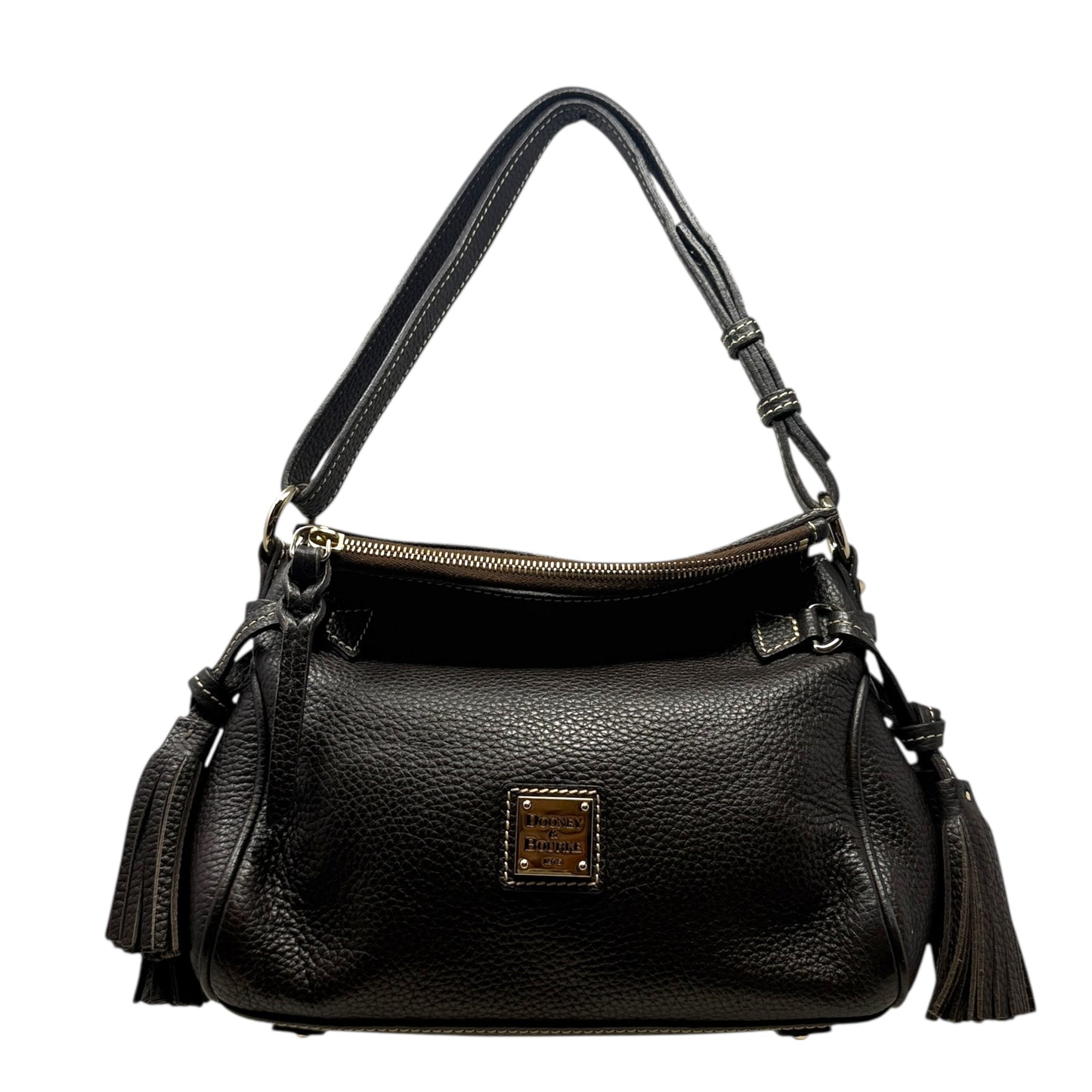 Pebble Grain Leather Tassel Shoulder Bag Designer By Dooney And Bourke, Size: Small