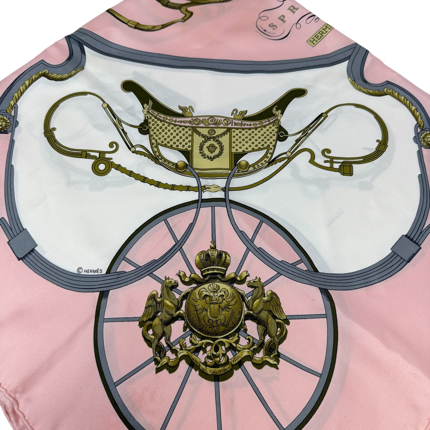 Vintage Carre 90 Philippe Ledoux “Springs“ Horse-Drawn Carriage Motif Silk Scarf Luxury Designer By Hermes