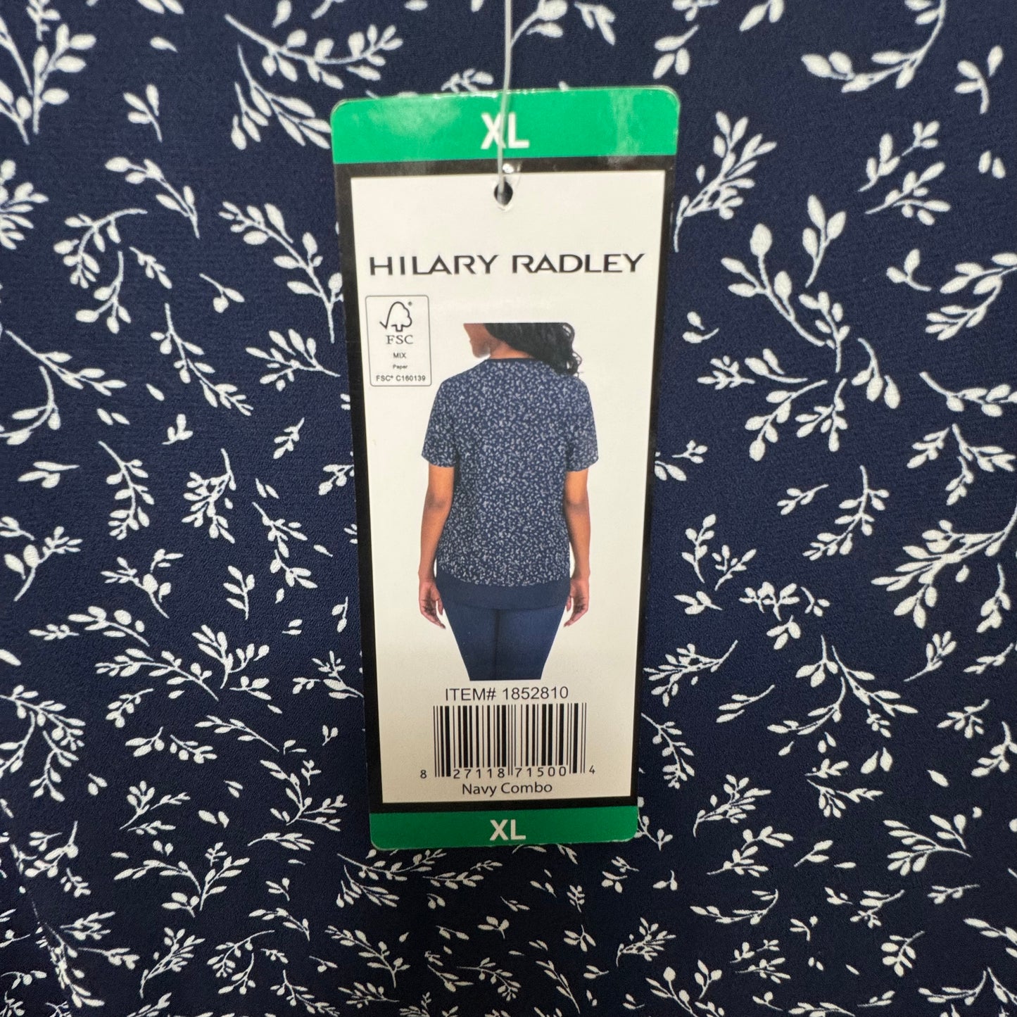 Top Short Sleeve By Hilary Radley In Navy Combo Floral Print, Size: Xl