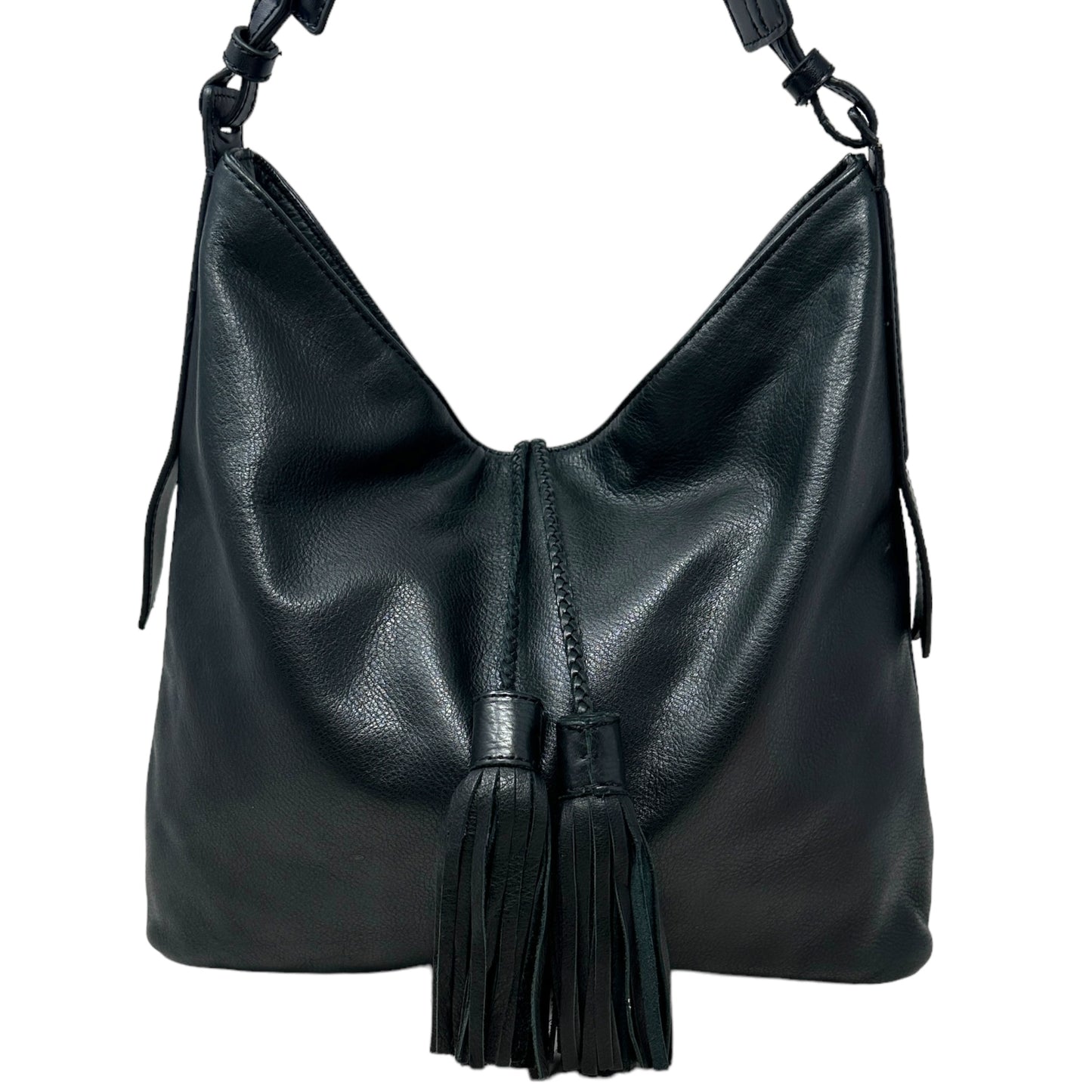 Tassel Hobo in Black Leather Designer By Margot, Size: Medium