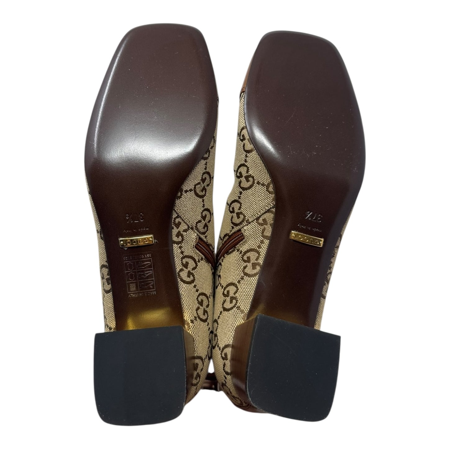 Ellis GG Supreme Canvas & Leather Cap Toe Ankle Boots Luxury Designer By Gucci In Camel Ebony, Size: 7.5