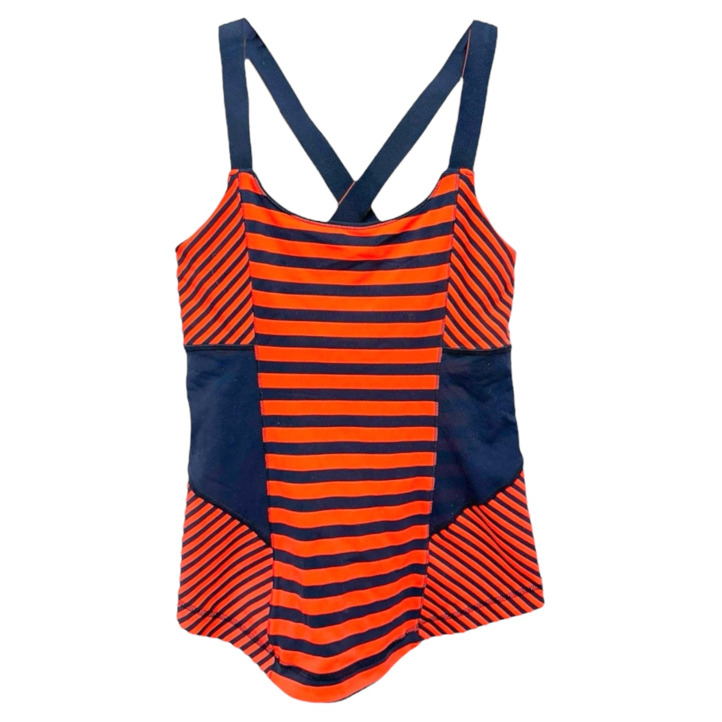 Work It Out Crossback Tank By Lululemon In Inkwell Navy & Neon Orange/Coral Stripe, Size: 6