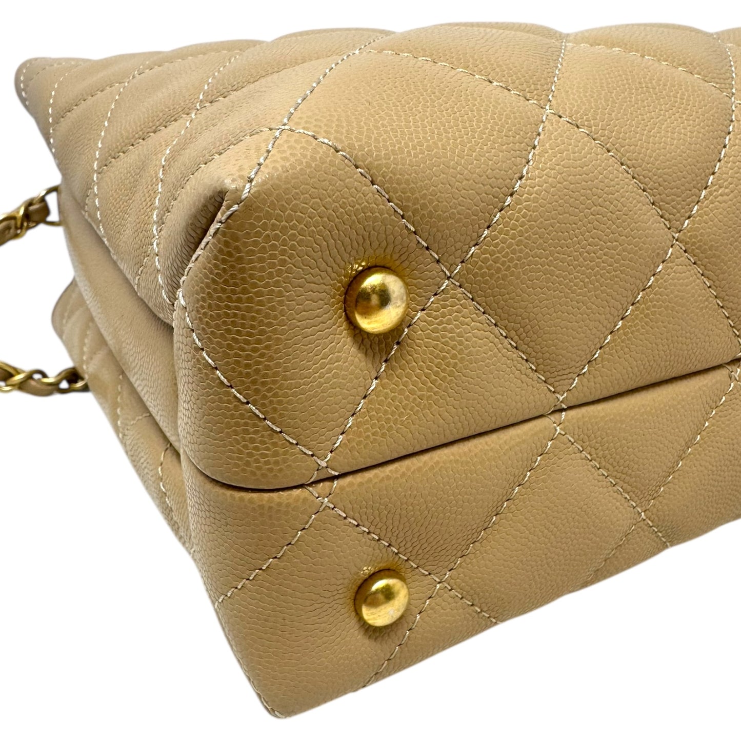 RARE 24S Coco Shiny Caviar Quilted Chain Top Handle Shopping Bag Luxury Designer By Chanel, Size: Medium