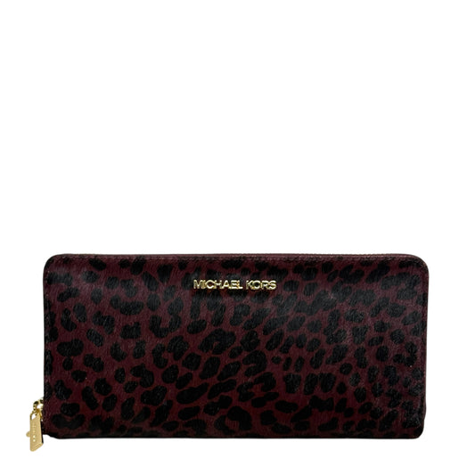 Jet Set Travel Continental Wallet in Oxblood Leopard Print Calf Hair By Michael By Michael Kors, Size: Large