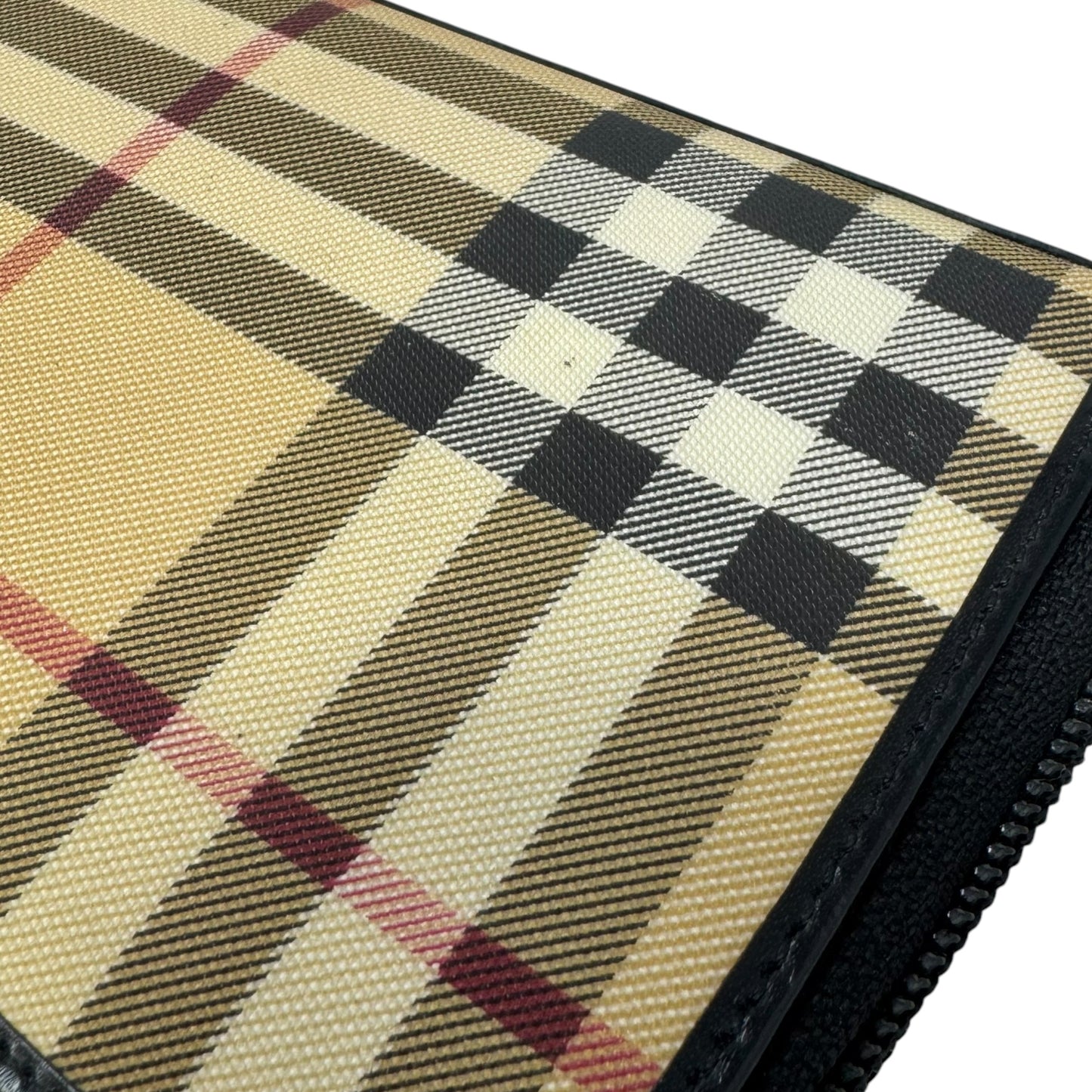 Nova Check Zip Around Wallet Luxury Designer By Burberry, Size: Large