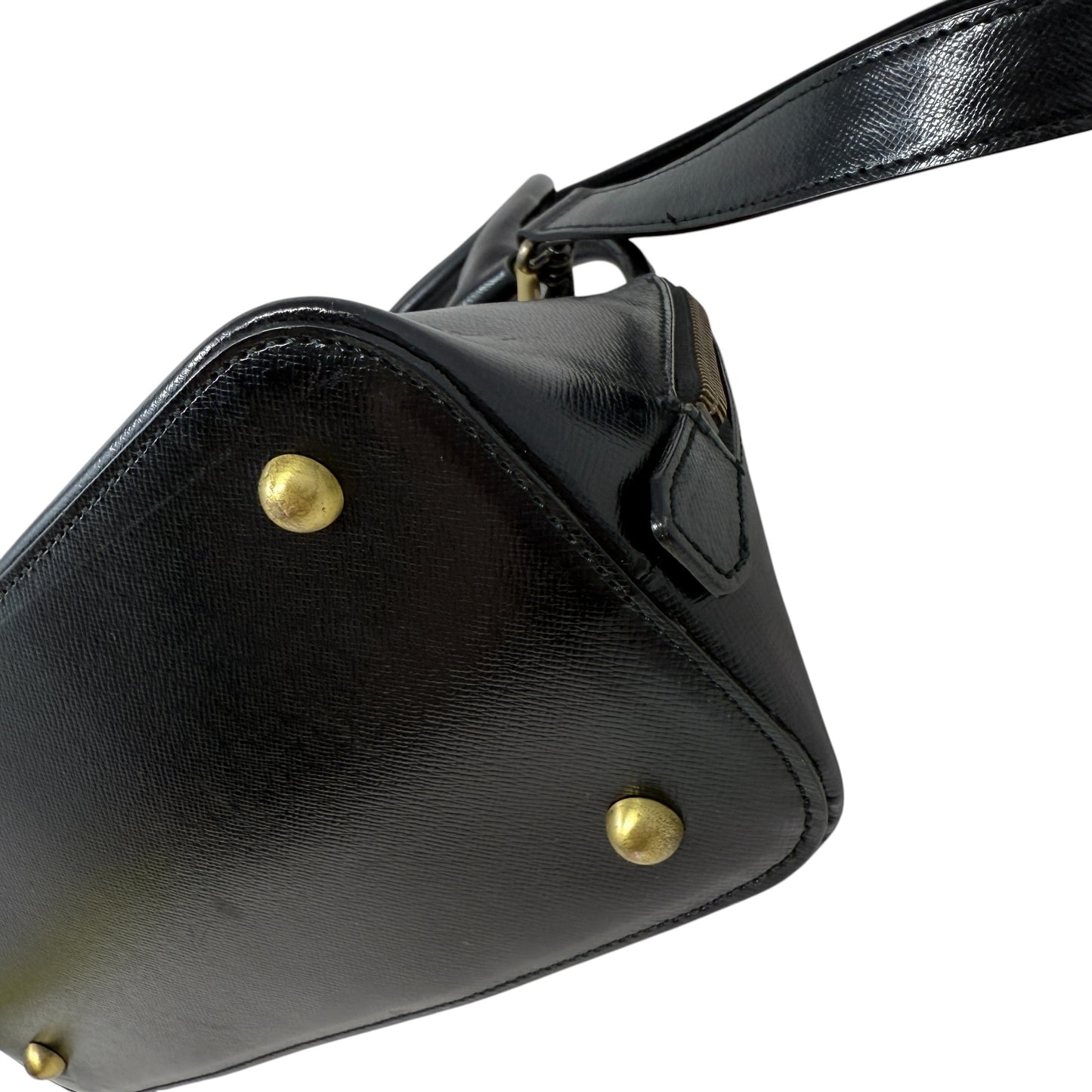 Vintage Saffiano Leather Dome Satchel Luxury Designer By Burberry, Size: Small