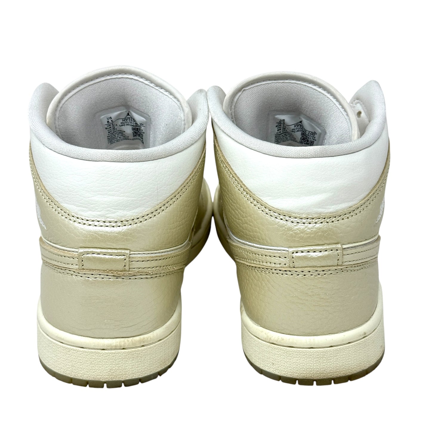 Air Jordan 1 Mid SE Hoops Gold Pack Sneakers Luxury Designer By Nike In Gold & White, Size: 8.5