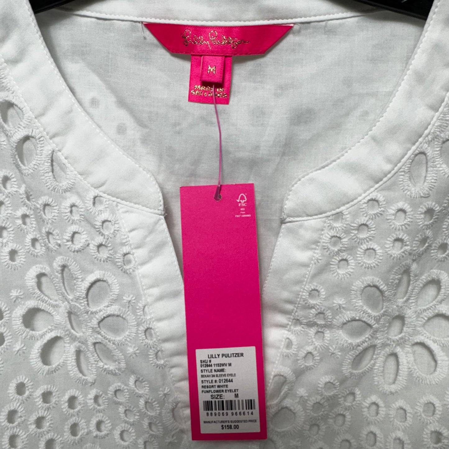 Bekah 3/4 Sleeve Eyelet Top Designer By Lilly Pulitzer In White, Size: M