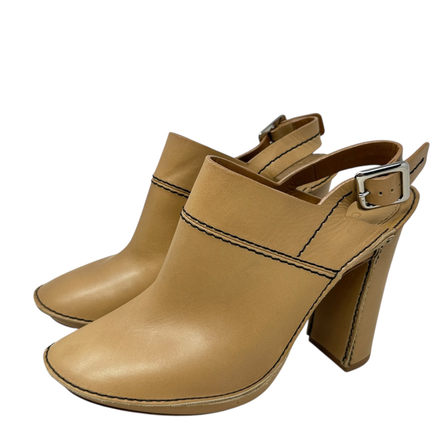 High Heel Slingback Mules Luxury Designer By Chloe In Tan, Size: 9