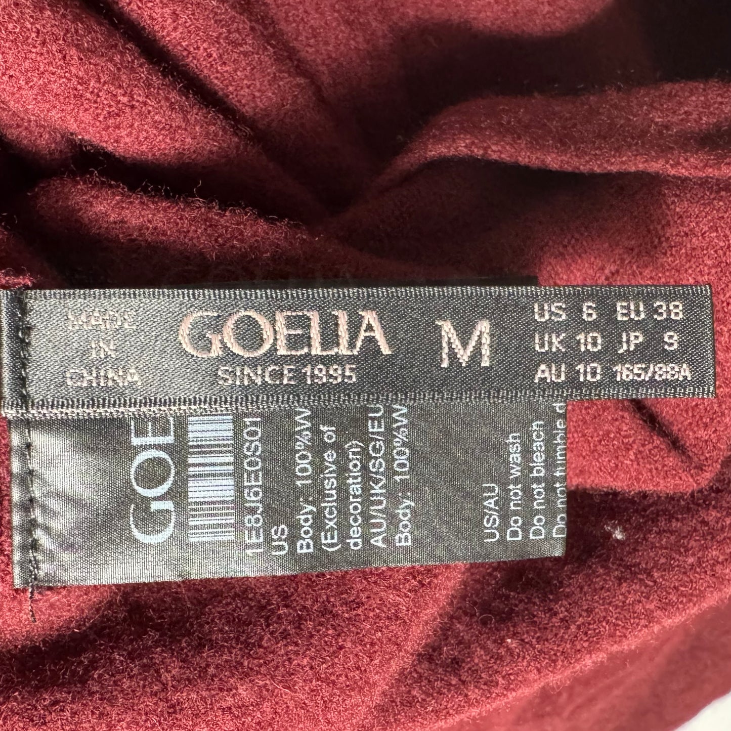 100% Wool Letter Embroidered Cardigan By Goelia In Maroon, Size: 6