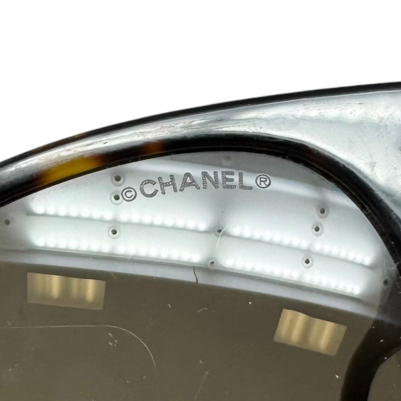 AS IS CC Tortoise Shell & Leather Sunglasses Luxury Designer By Chanel
