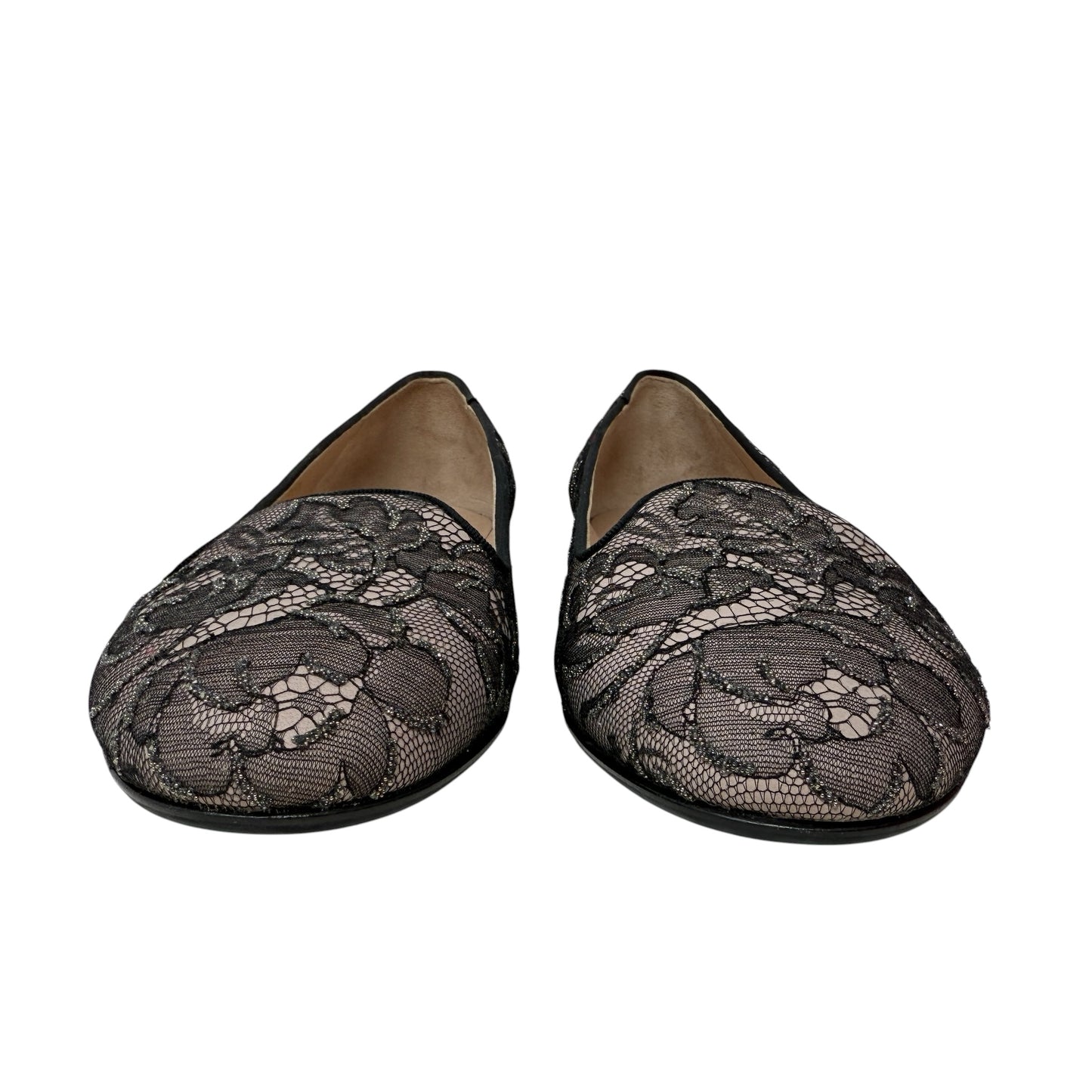 Caviar Crystal Lace Smoking Slippers In Blush Luxury Designer By Valentino-garavani In Black & Cream, Size: 8.5 (38.5)