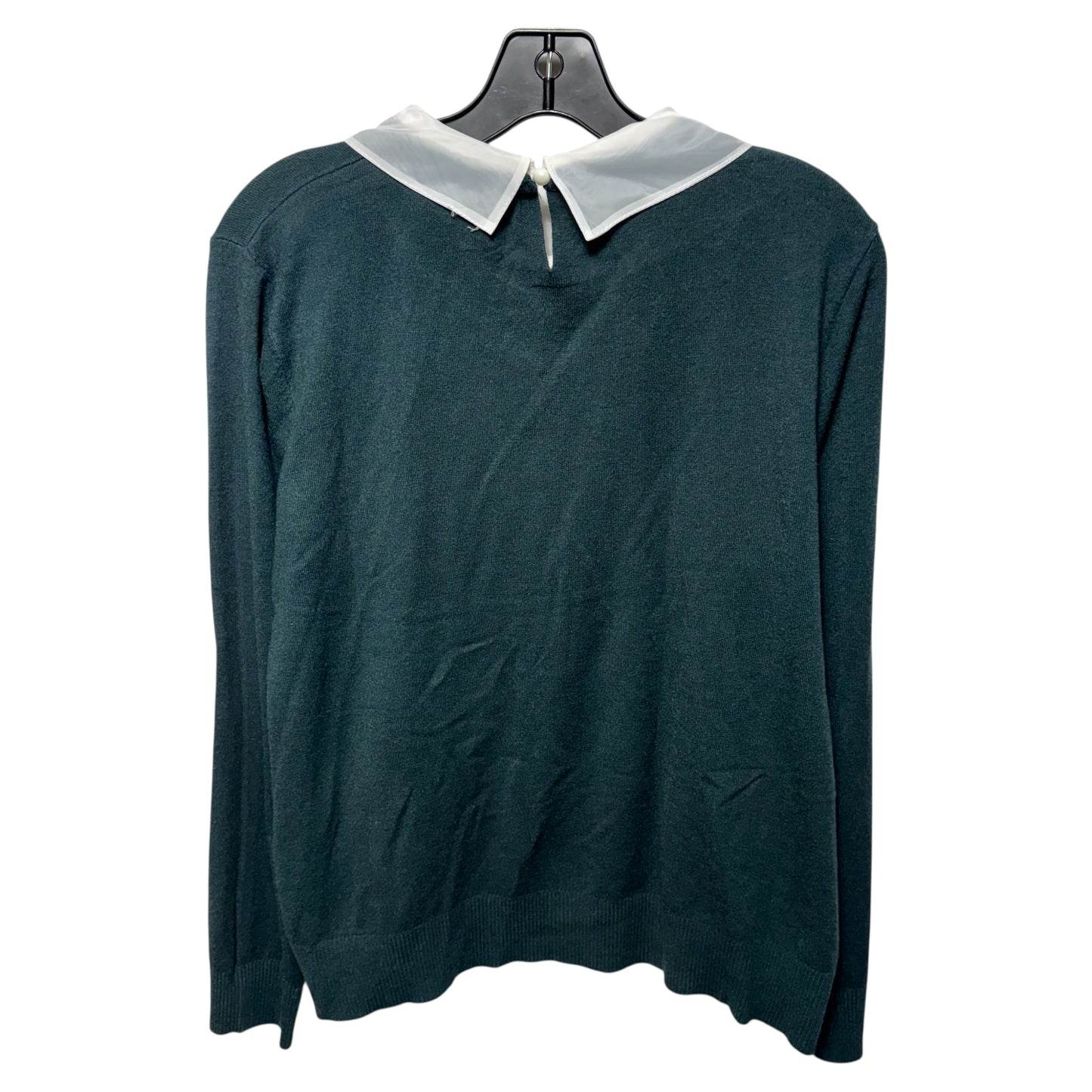 Pearl Embellished Peter Pan Collar Sweater By Liv Milano In Green & White, Size: XL