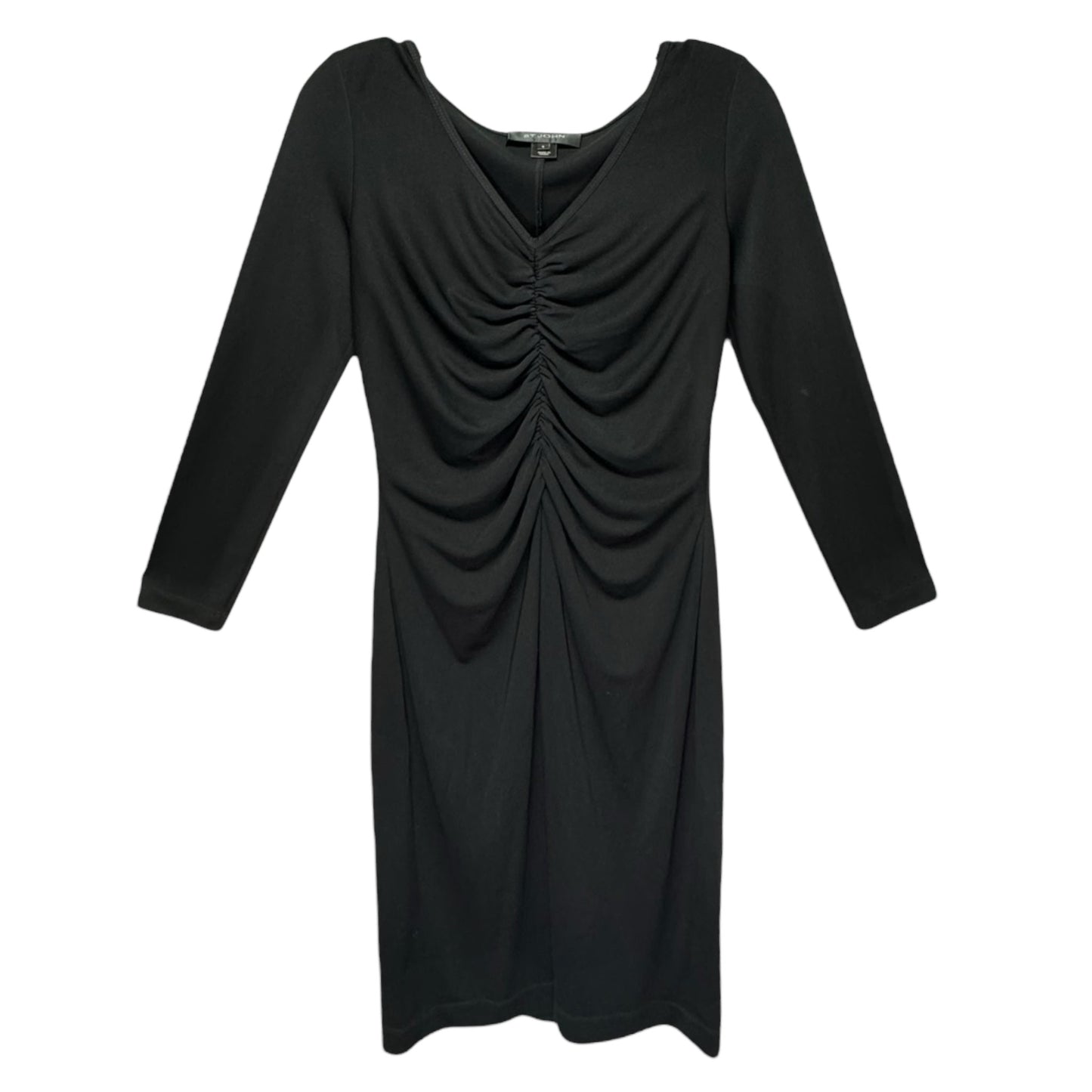 V-Neck Ruched Long Sleeve Dress Luxury Designer By St John Collection In Black, Size: 6