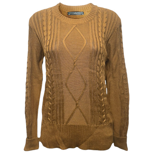 Pima Cotton Cable Knit Pullover Sweater By Peruvian Connection In Brown, Size: M