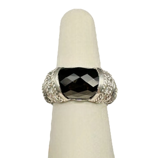 Sterling Silver & Faceted Smokey Quartz CZ Ring Designer Judith Ripka, Size 7