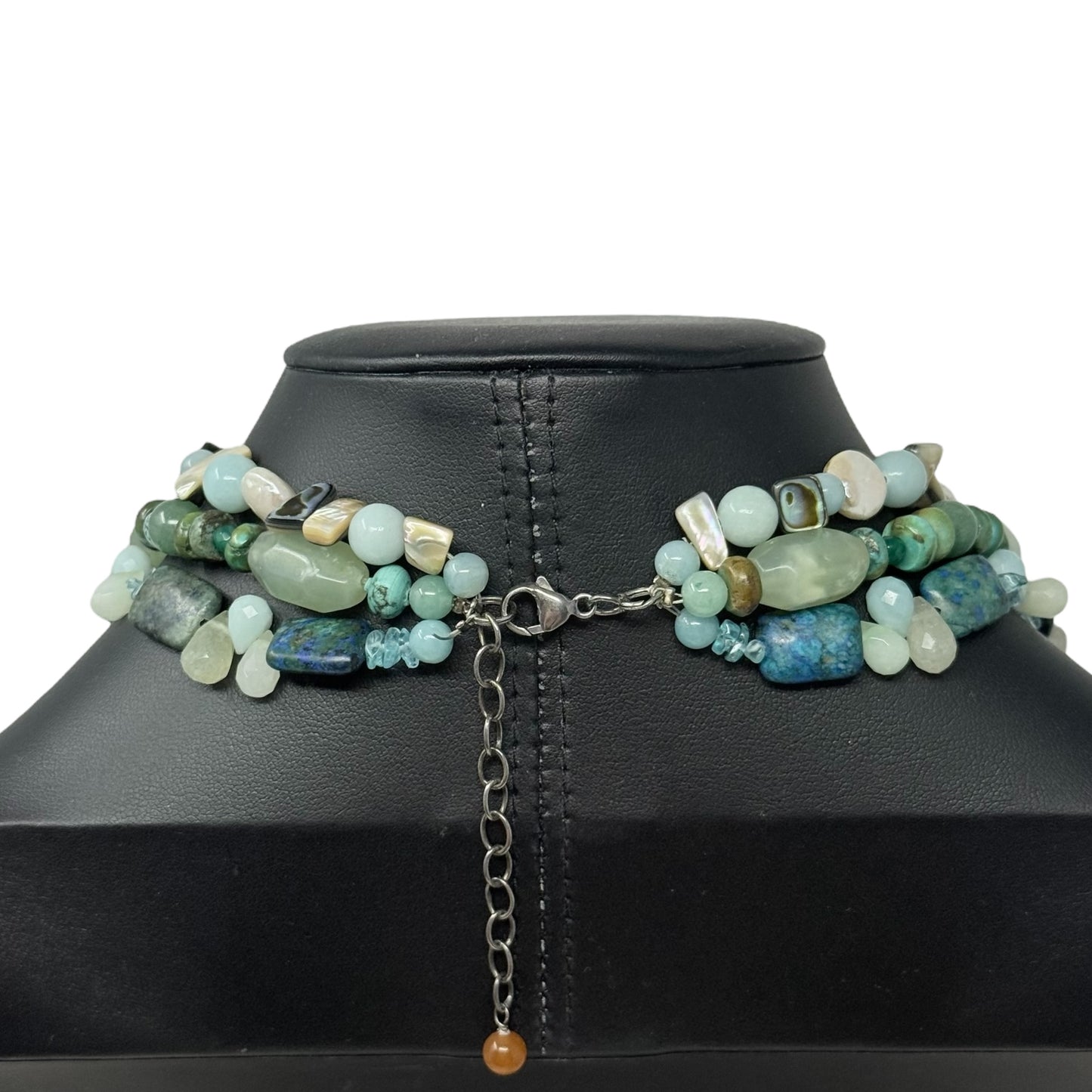 Vintage Multi Stone & Abalone Triple Strand Beaded Necklace