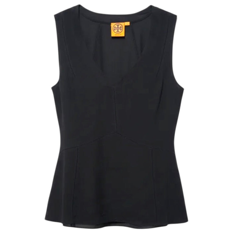 Silk Sleeveless Tank Top Designer By Tory Burch In Black, Size: 6