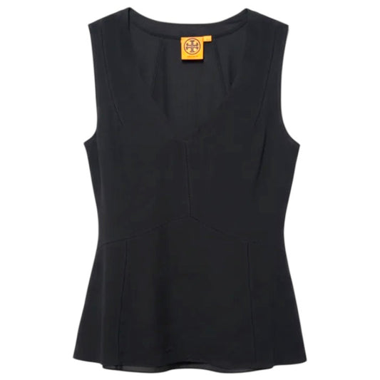Silk Sleeveless Tank Top Designer By Tory Burch In Black, Size: 6