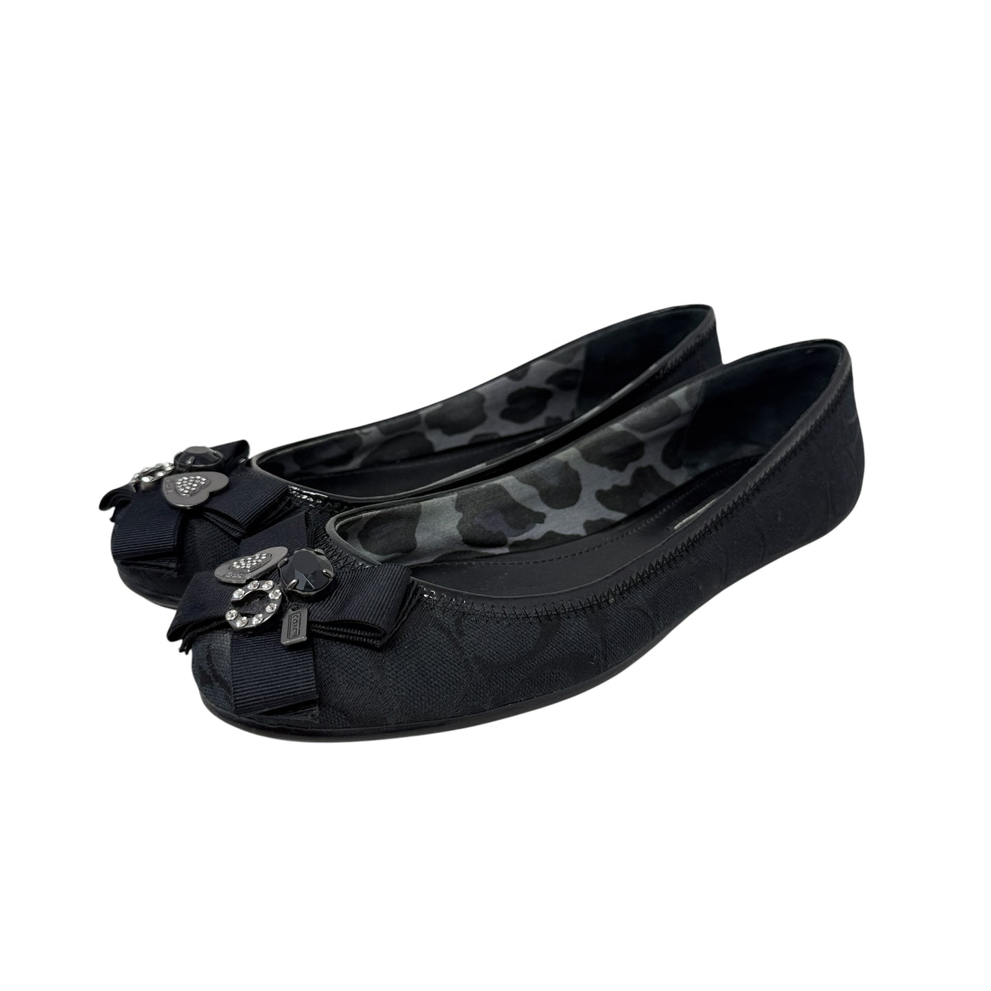 Poppy "Caper" Embellished Ballet Flats Designer By Coach In Black, Size: 9