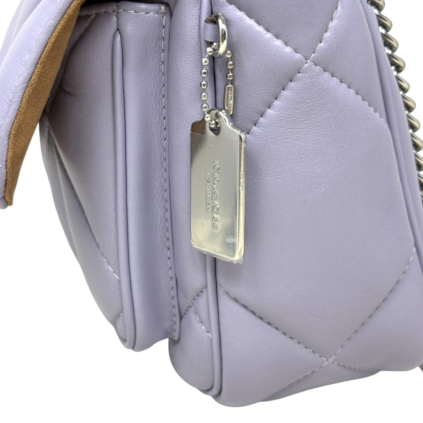 Quilted Leather Klare Crossbody 25 In Silver/Mist Designer By Coach, Size: Medium