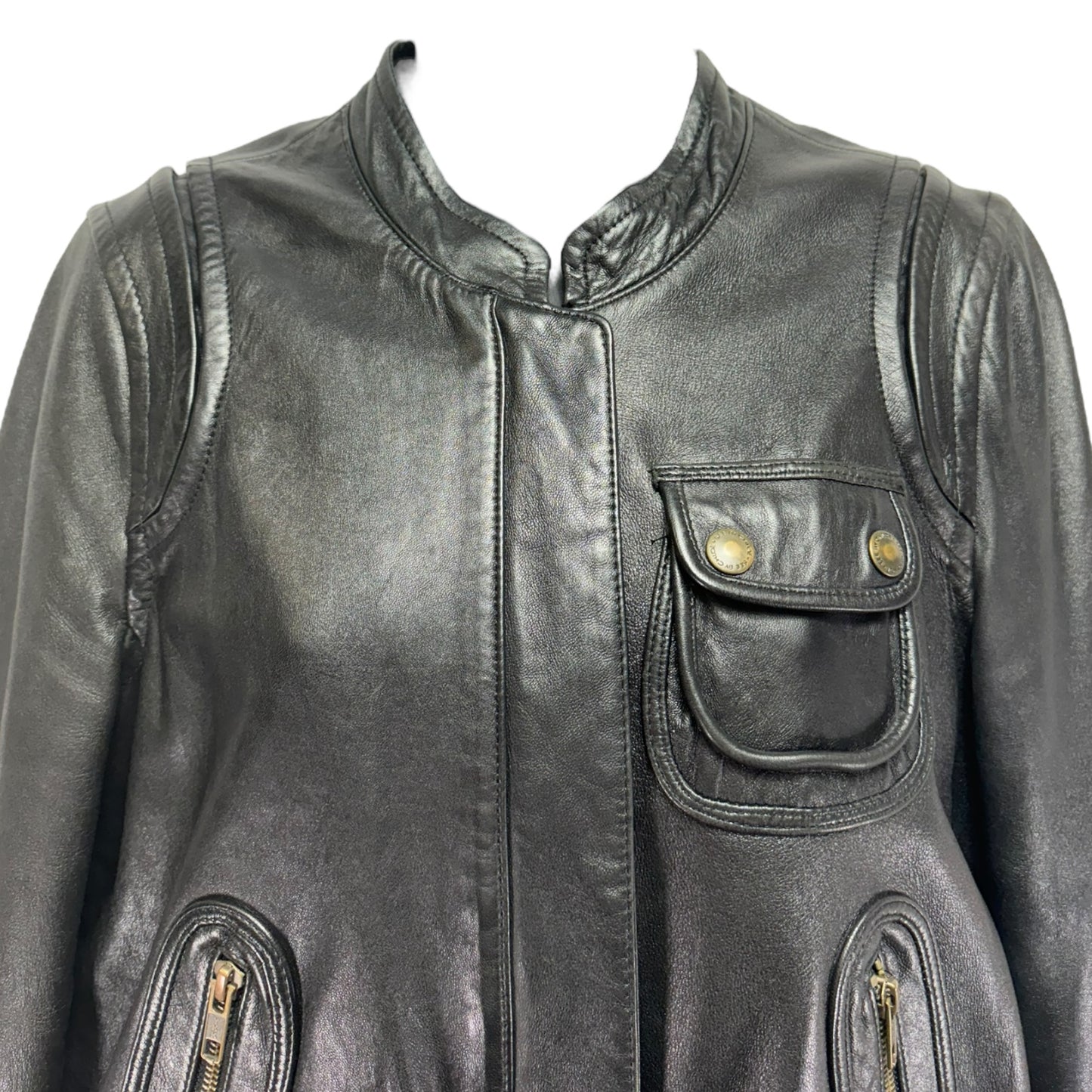 Lambskin Leather Moto Jacket Designer By See By Chloe In Black, Size: 8