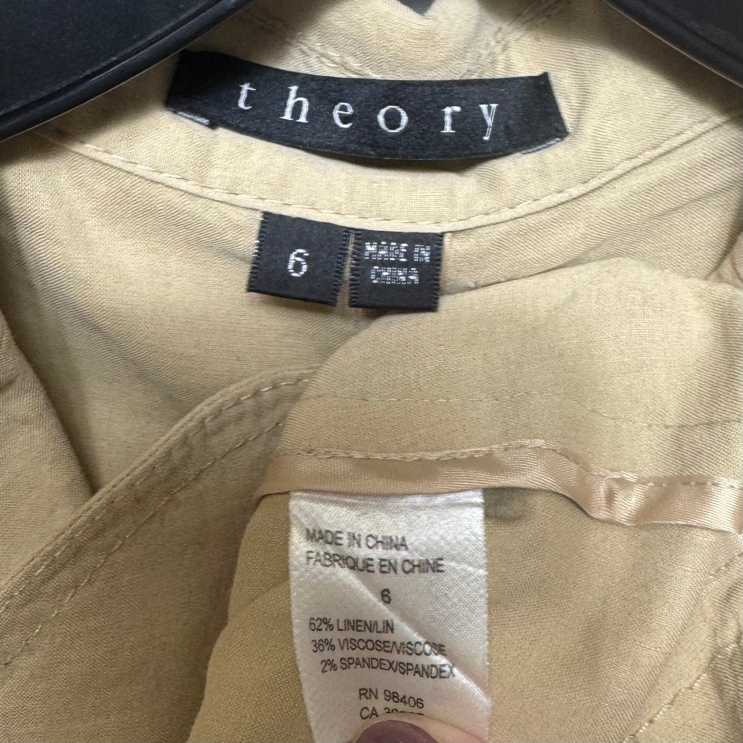 Linen Blend Blazer By Theory In Tan, Size: 6