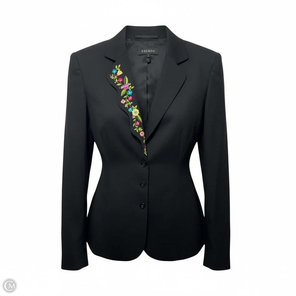 Floral Embroidered Blazer Designer By Escada In Black, Size: M (40 EU)