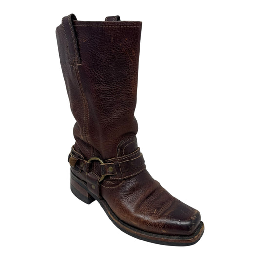12R Tall Harness Boots Designer By Frye In Brown, Size: 6.5