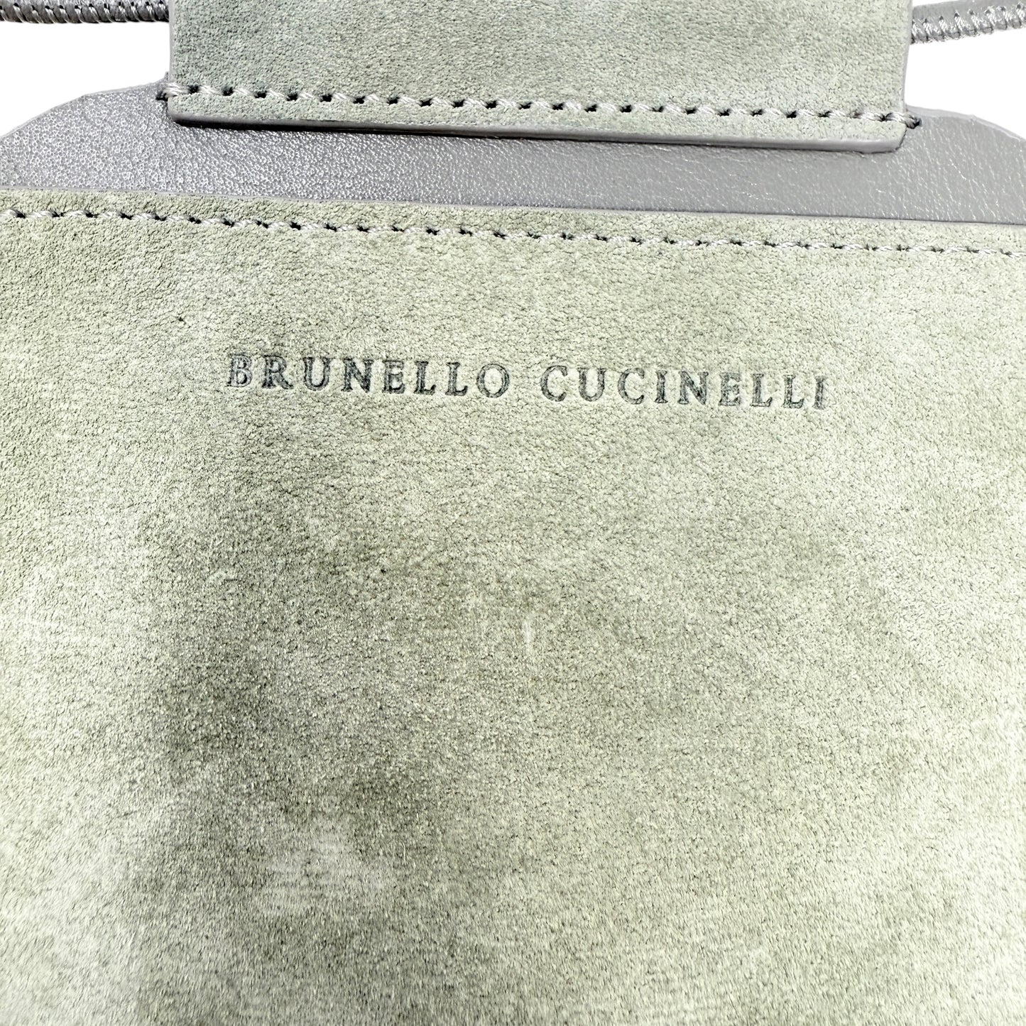 Suede Phone Crossbody Designer By Brunello Cucinelli, Size: Small
