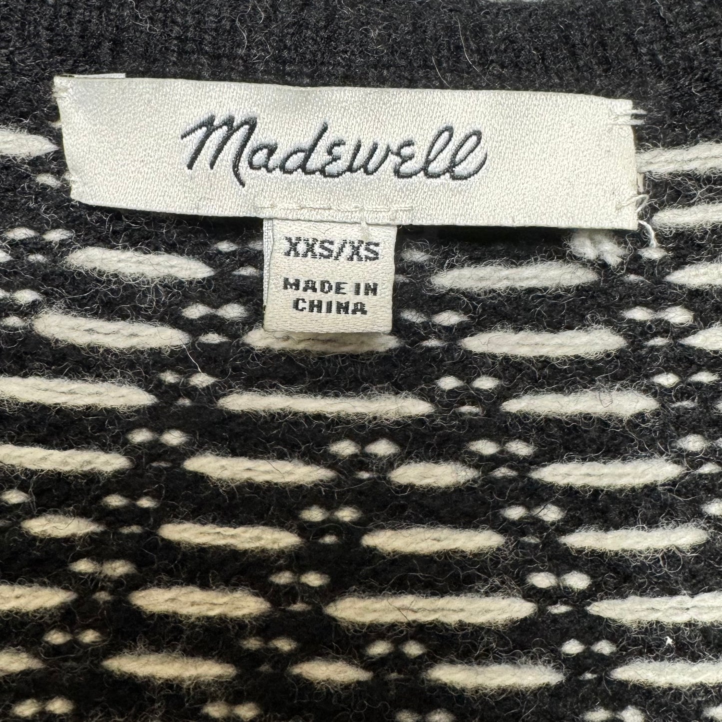 Merino Woolen Sweater Coat By Madewell In Black & White, Size: XXS/XS