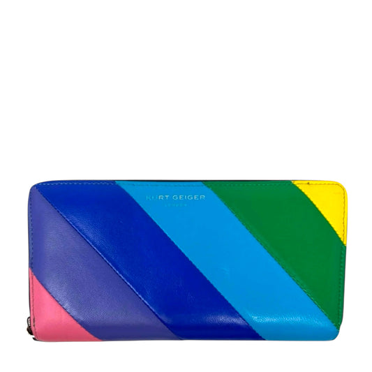 Colorblock Zip Around Wallet Designer By Kurt Geiger In Diagonal RainbowStripe, Size: Large