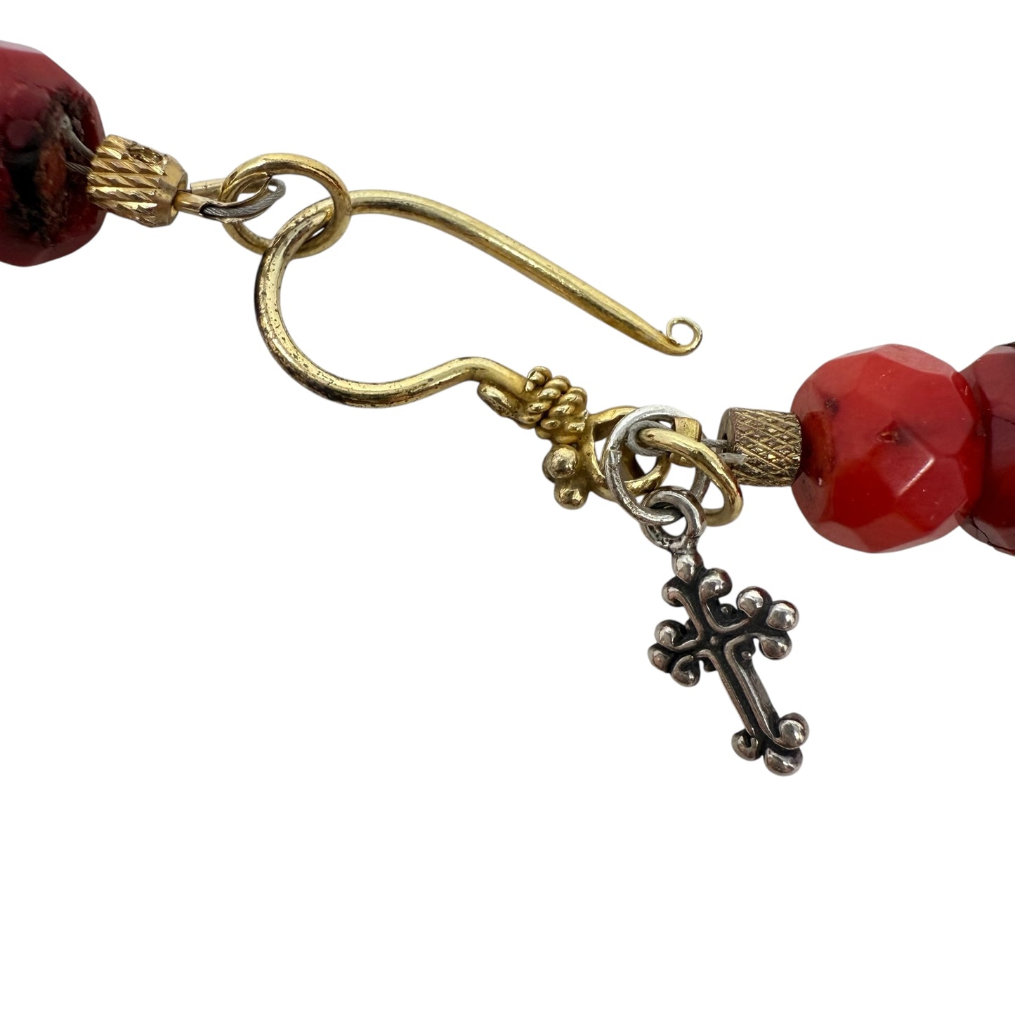 Faceted Red Coral & Brushed Vermeil Box Beaded Collar Necklace