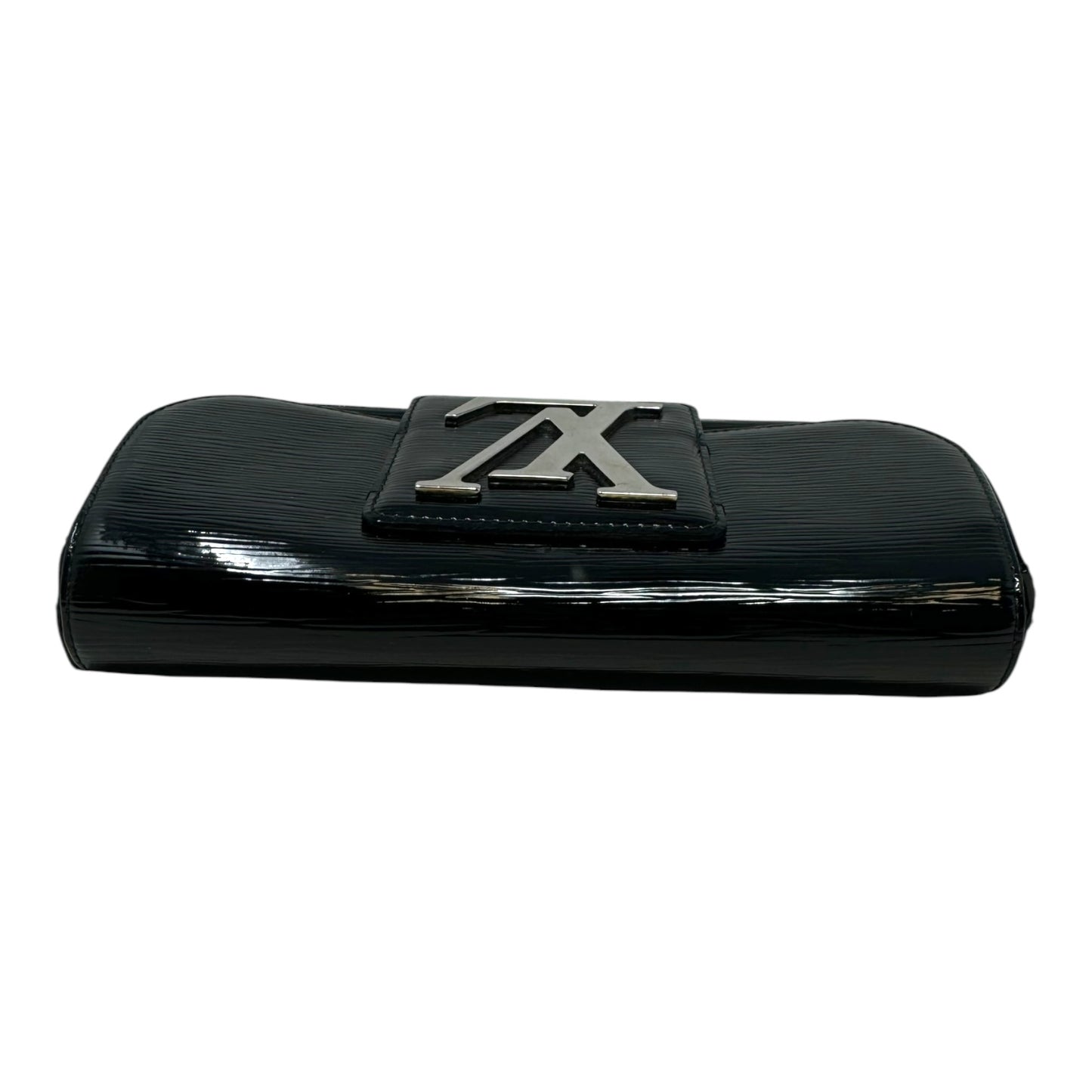 Epi Electric Sobe Clutch Pochette Luxury Designer By Louis Vuitton In Black Embossed Patent Leather, Size: Large