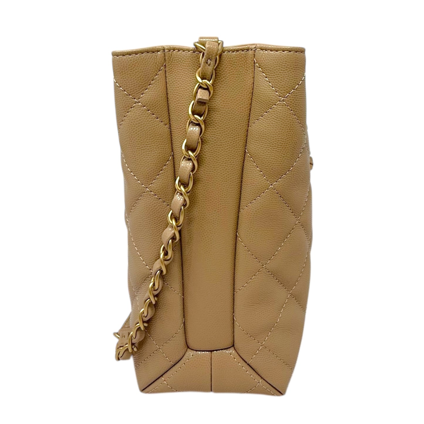RARE 24S Coco Shiny Caviar Quilted Chain Top Handle Shopping Bag Luxury Designer By Chanel, Size: Medium