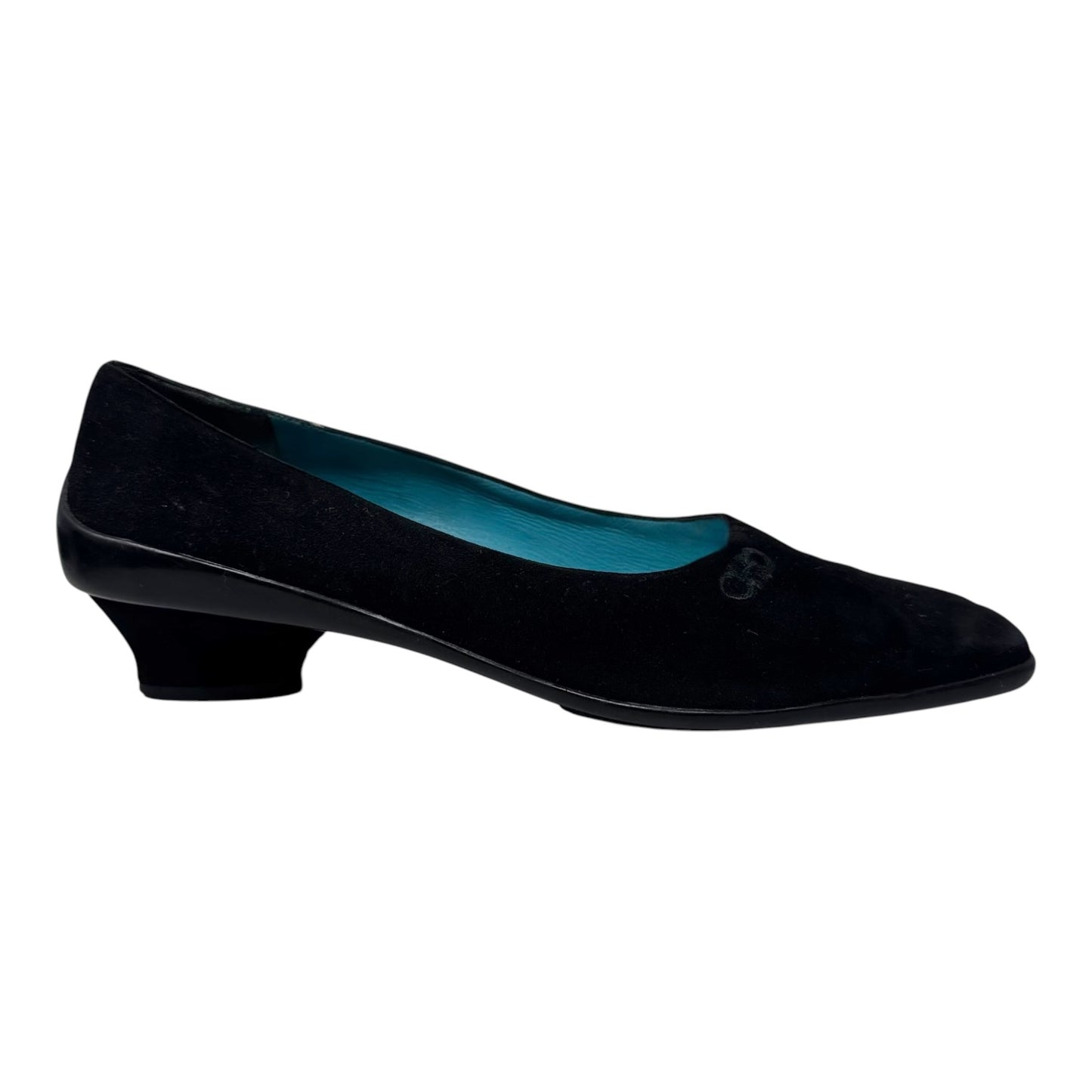 Suede Square Toe Block Heel Shoes Luxury Designer By Ferragamo In Black, Size: 10