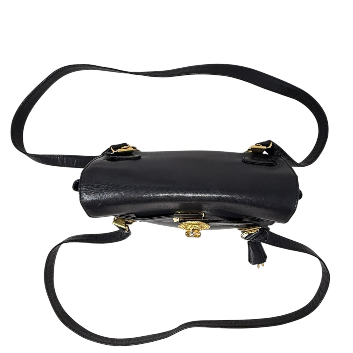 Vintage 90’s Medusa Medallion Leather Flap Shoulder Bag Luxury Designer By Gianni Versace, Size: Medium
