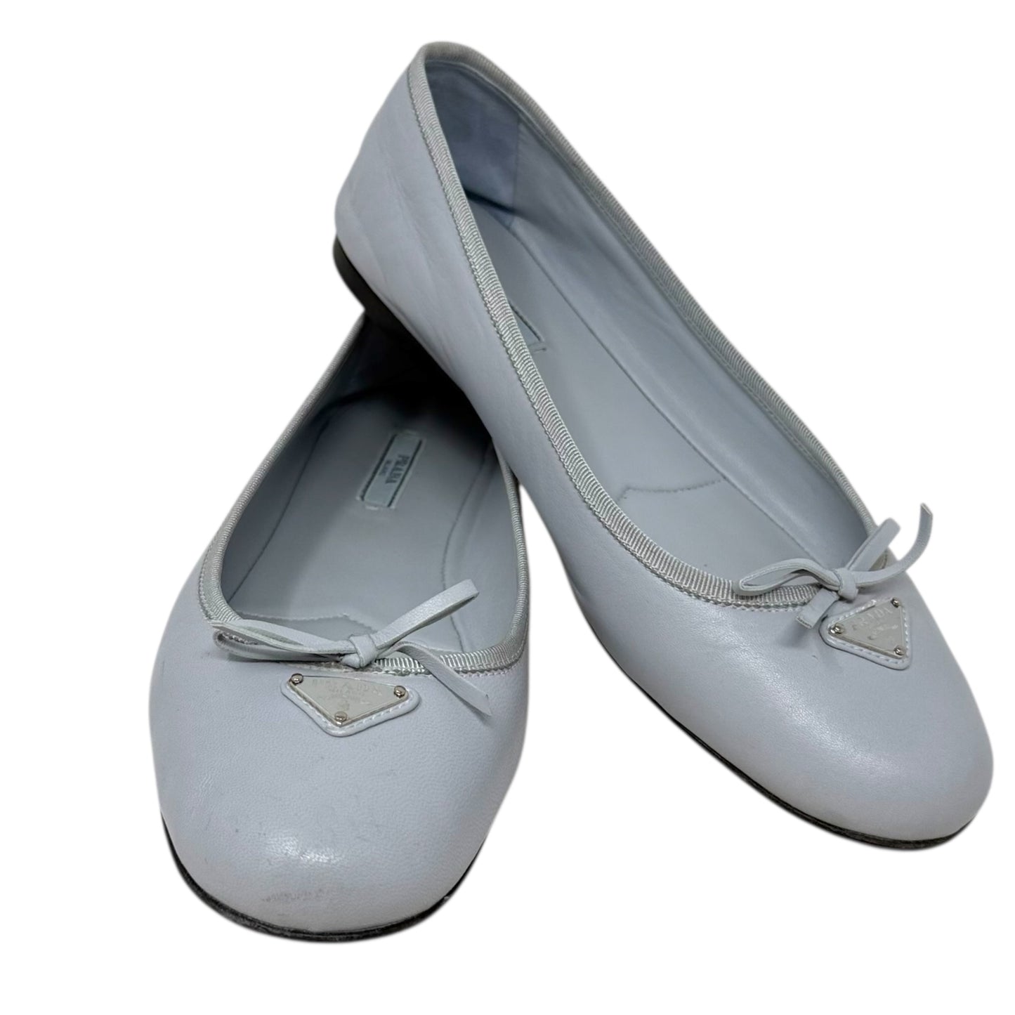 Nappa Lambskin Leather Bow Ballerina Flats Luxury Designer By Prada In Cornflower (Fiordaliso), Size: US 9/IT 39