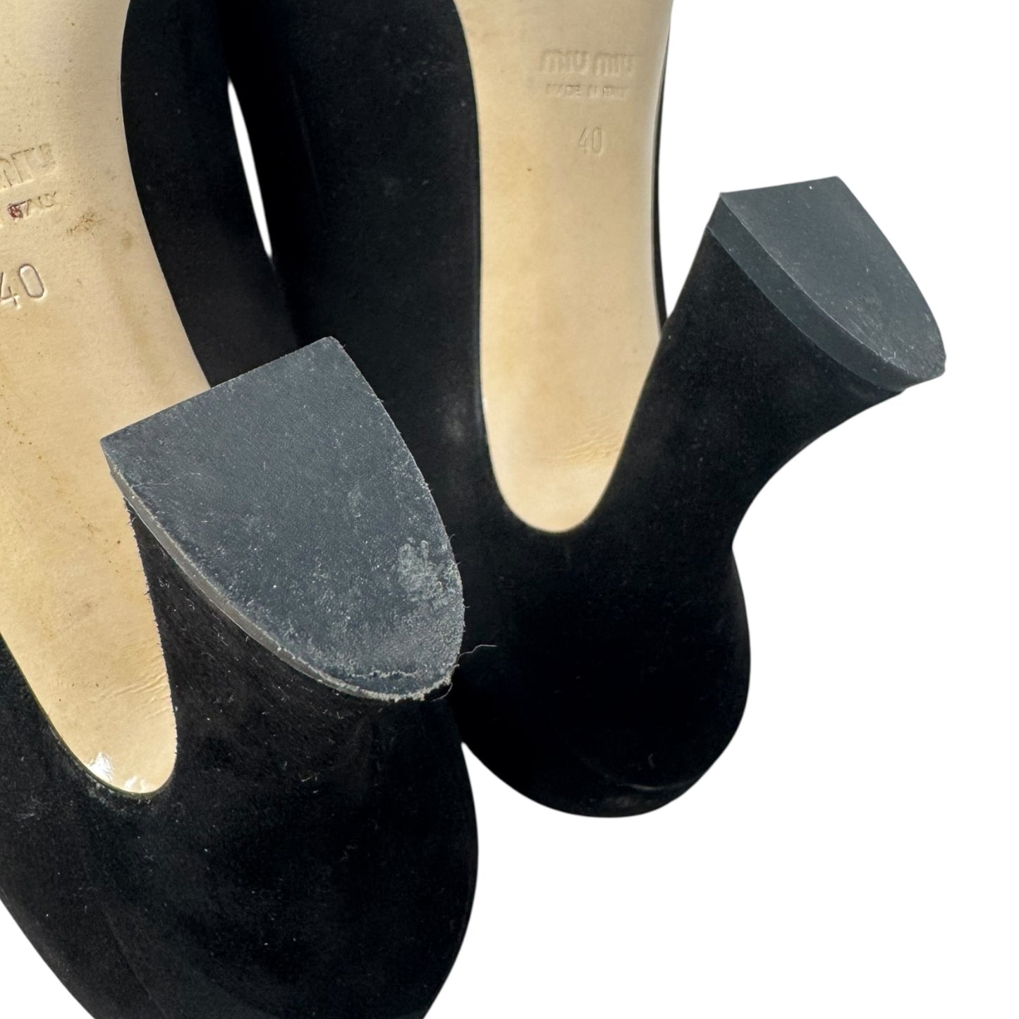 Suede T Strap Peep Toe Heels Shoes Luxury Designer By Miu Miu In Black, Size: 10 (IT 40)